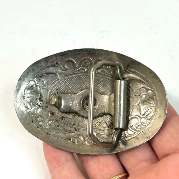 Late 70’s Covered Wagon Silver Belt Buckle Western Cowboy Theme - Picture 7 of 9